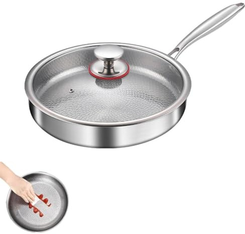 Dujuanus Padella in titanio, antiaderente in titanio martellato per cucinare, non rivestita, padella Pro induzione, per cucina e campeggio (Con coperchio,20cm)