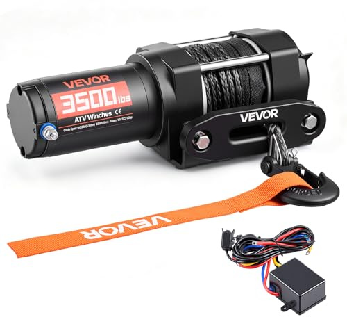 VEVOR Verricello Elettrico con Cavo da 1587 kg, Verricello Elettrico da 12 V CC per ATV/UTV Fuoristrada con Fune Sintetica Ø 5,5 mm x 10 m, Telecomando Cablato, Protezione IP55 per Recupero Stradale