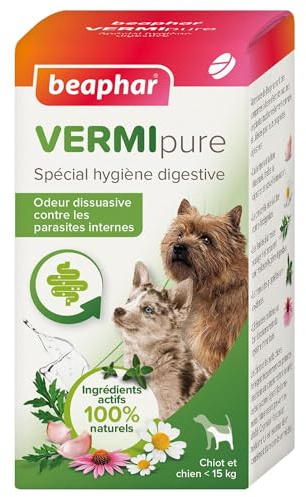 Beaphar VERMIpure Comprimidos Naturales para Combatir Parasitos Intestinales, Mejora la Digestión, Ayuda a Expulsar Parasitos Intestinales, Perros y Cachorros Pequeños, 50 Comprimidos