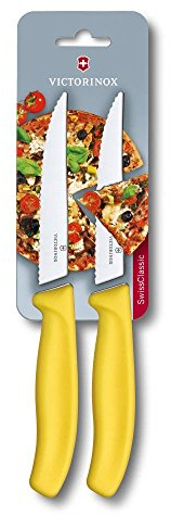 Victorinox Swiss Classic, pizza and steak knife set, 2-piece, extra sharp blade, serrated edge, 11 cm, plastic handle, stainless steel, yellow