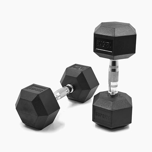 SUPRFIT - Hexagon Kurzhanteln paarweise mit gummiertem Eisenkern - Fitness Gewichte Hanteln 1-50 kg mit rutschfestem Chromgriff - Premium Kurzhantel Set für Calisthenics, Krafttraining & Crossfit