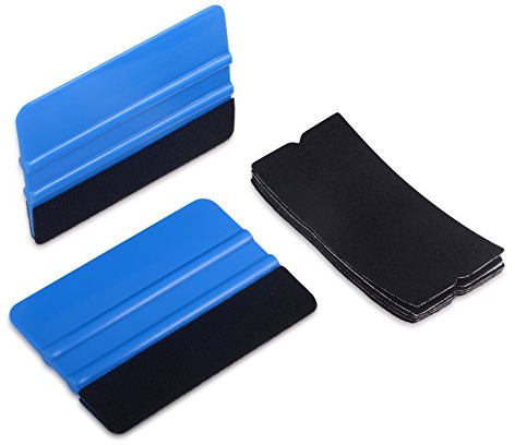 Winjun 2 Pack Blau Auto Rakel Filzkante Filzrakel Folienrakel Verkleberakel Kunststoffrakel Andrückrakel Kantenrakel mit 5 stück Rakelfilz für Autofolien Tönungsfolie Fensterfolien Lackschutzfolie