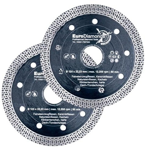 Profi Diamant-Trennscheibe Granit SUPERCUT 125 mm 2er Spar-Set Fliesentrennscheibe extra dünn für Fliesen Feinsteinzeug Keramik Naturstein Kacheln Dachziegel extrem leichtläufig