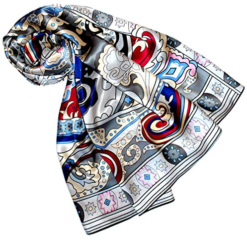 Lorenzo Cana - Luxustuch Seidentuch Damentuch XL Satin Seidensatin Schal 110 cm x 110 cm reine Seide grau silber rot blau 8904377