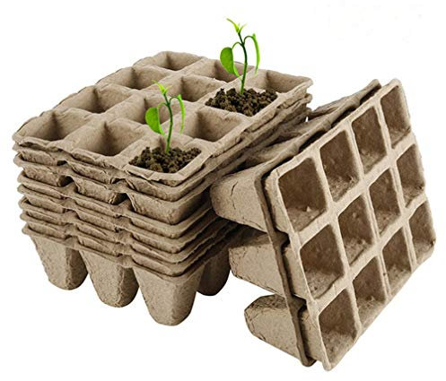 Szaerfa Kit de macetas de turba de Inicio de Semillas de 10 Unidades / 120 Celdas para Bandeja de plántulas de jardín, bandejas de plántulas de germinación biodegradables orgánicas ecológicas