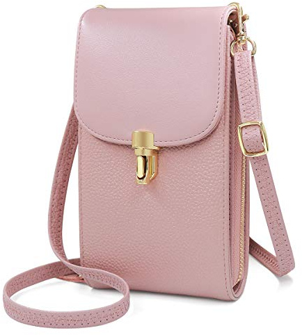 REETEE Damen Handy Umhängetasche Echtes Leder Geldbörse Damen Handytasche zum Umhängen Damen Schultertasche Crossbody kleine Handy Tasche Kreditkarten Frauen Brieftasche (Rosa)