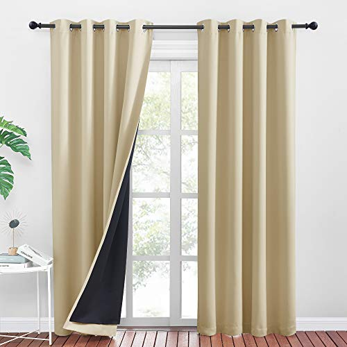 PONY DANCE Blickdichte Gardinen Beige 2er Set H 245 x B 140 cm Verdunklungsvorhänge Ösen Blackout Thermal Curtains for Bedroom Doppellagige und Dicke Vorhänge Lichtundurchlässig, Biscotti Beige
