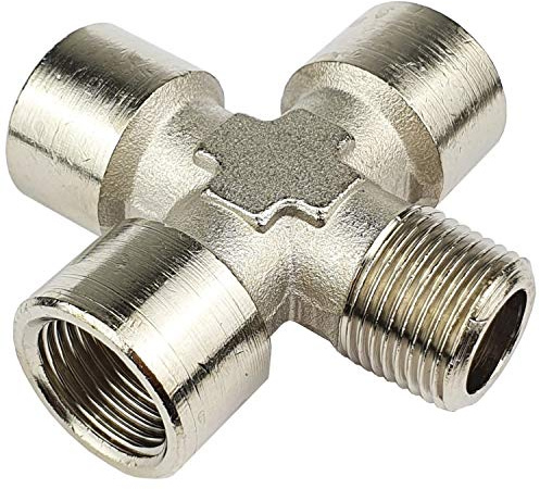 Kreuzstück G 1/4 Innengewinde - R 1/4 Außengewinde Messing vernickelt 16 bar Verbindungsstück Fitting für Druckluft