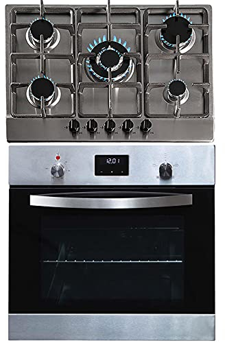 SIA SO114SS 60cm Stainless Steel Digital Electric Single Fan Oven & SSG701SS 70cm 5 Burner Gas Hob With LPG Kit & FFD