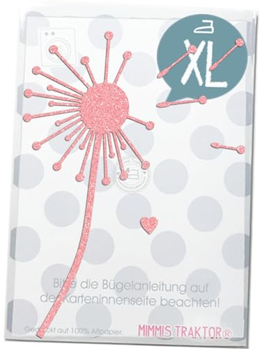 GLITZER Bügelbild XL Pusteblume m Herz 21 cm Aufbügler Applikationen Bügelsticker für Stoffe Textilien Kinder zum Aufbügeln Flicken, Farbe:Glitzer silber