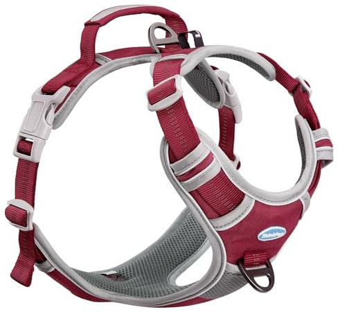 ThinkPet Anti Zug Hundegeschirr mit Griff - Verstellbar ohne Würgen, Reflektierend, Atmungsaktiv, Gepolstert (S, Rot)