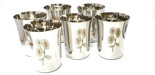 Sharvgun Lot de 6 verres à eau et jus en acier inoxydable (350 ml, acier, argent)
