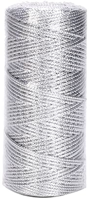 JIHUOO 100 Meter Christmas Metallic Twine - Decorative Glitter Craft String for DIY Crafting, Present Wrapping - Silver Tinsel Rope