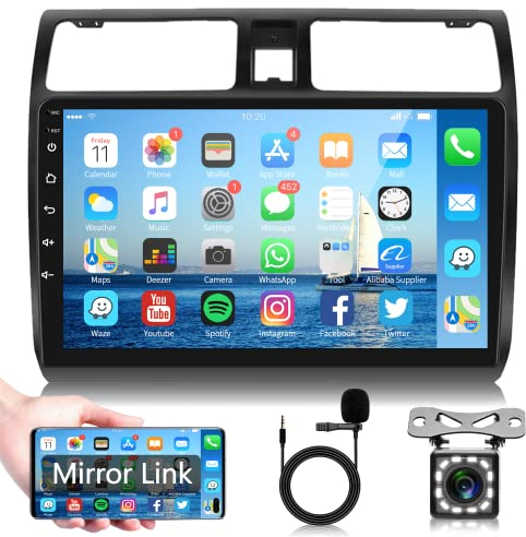 Android - Radio de coche para Suzuki Swift 2003-2010 con GPS Navi WiFi de 10,1 pulgadas, radio de 2 DIN, con enlace espejo Bluetooth FM/RDS Radio/USB/OBD2/DAB+/DVR/control del volante + cámara de