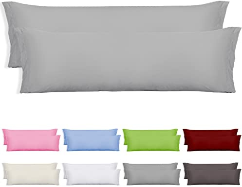 DALINA TEXTIL S.L - Juego de 2 Fundas Almohada 45x90cm - Funda Almohada 90cm Forma de Sobre Largo, Poliéster Transpirable y Suave, Sin Cremallera. Gris