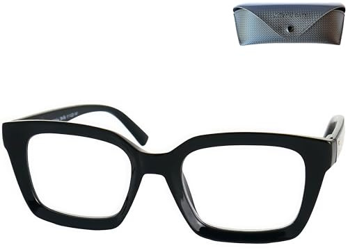 Mini Brille - Gafas de Lectura Mujer – Retro Cuadras Negra con Montura Gruesa, Lentes Grandes y Estuche Incluido +2.0 Dioptrías