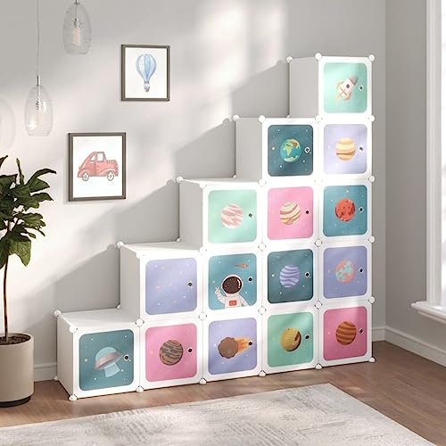 INLIFE Kinderschrank Modular mit 15 Würfeln Weiß PP,10.8kg,340575