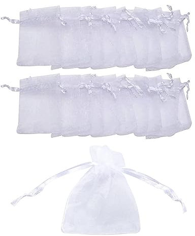 Gunwon 20Pcs Small White Organza Gift Bags, 2.76x3.54 Jewellery Pouches Organza Bag, Drawstring Bags, Wedding Jewelry Pouches Perfect For Party Supplies, Christmas, Birthday, Anniversary