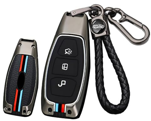 ontto Metall Schlüsselhülle Autoschlüssel Hülle Schutzhülle Cover Passt für Ford Kuga Focus Mk3 Mk4 Mondeo Fiesta Titanium Ecosport Transit MK8 Schlüsselbox Schlüsselanhänger 3 Taste-A Schwarz