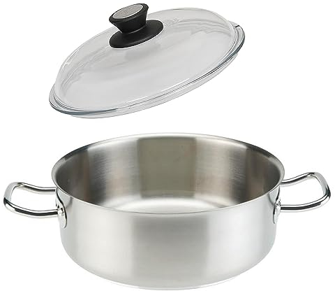 SKK großer Gastro Bratentopf Ø 32 cm - 18/10 Edelstahl Induktions-Topf - Profi Schmortopf mit Vollglas Deckel