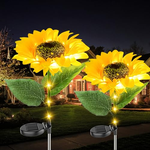 XRR Lámparas Solares para Exteriores, 2 Unidades Girasoles decoración de jardín con Tallos Luminosos, IP65 Resistentes al Agua para Exteriores, para césped, terraza, Patio, Pasarela