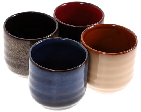 Cabilock 4pièces Tasses à Thé Céramique Rétro De Tasses Japonaises Décoratives Bleu Blanc Rouge Gris Pour Et Dîners