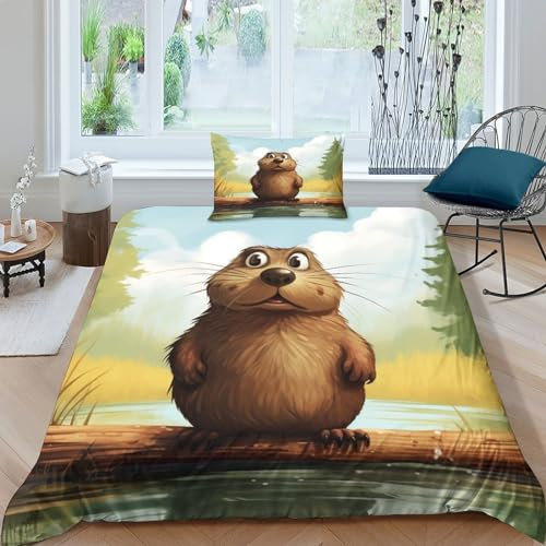 AAHARYA Biber Bettwäsche Teilig Mikrofaser Zeichentrickfilm Bettbezüge Jungs Kinderbettwäsche Set Mit Reißverschluss Und Kissenbezug 3 Teilig Sets Single（135x200cm）