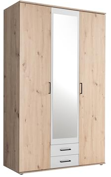 Chicago Armoire élégante avec Beaucoup d'espace de Rangement – Armoire à Portes pivotantes Polyvalente, Aspect chêne Artisanal et Finitions en Blanc, 120 x 197 x 54 cm (l x H x P)