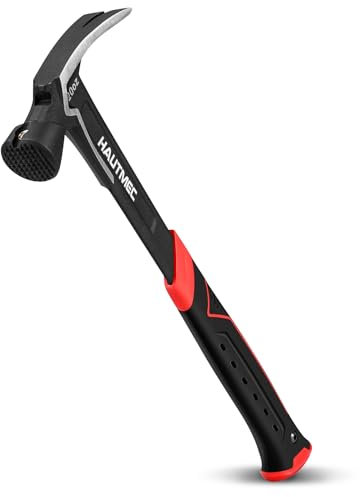 HAUTMEC 20 oz. One Piece Forged Framing Hammer with Straight Rip Claw Hammer, Milled Face, Shock-Absorbing Grip, with Magnetic Nail Holder, HT0371-HM