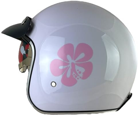 Casco Shiro Retro Jet Flower Abierto con Visera HOMOLOGADO Blanco Brillo (S 55/56)