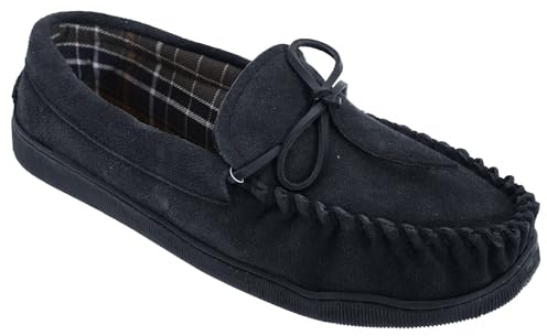 Mokkers Mens Real Leather Suede Moccasin Slippers With Rubber Sole Grey 10 UK