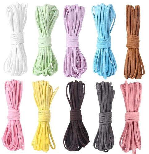 10 piezas de correa de cuero de 3 mm x 5 m de cordón de piel de ante sintético cuerda de cuero de ante colorido para cadenas con 100 piezas de cordones de cuero para pulseras DIY collar, joyas