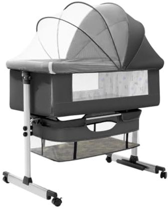 3 in 1 Baby Crib, Baby Cradle, Baby Bassinet, Baby Cot, Bedside Sleeper, Travel Cot, with Mattress and Changing Table, Folding, Adjustable, Rocking, Portable Crib, Mosquito Net and Wheels New