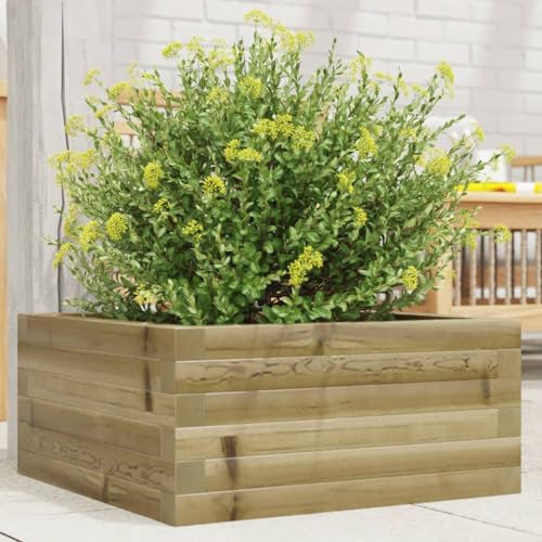 Sufrk Jardinière 50x50x23 cm Bois de pin imprégné Jardiniere sur Pieds,Bac avec Treillis,Jardiniere Terrasse