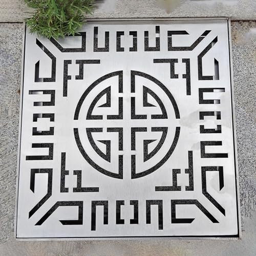 Entwässerungsrinne Quadratisches Abflussgitter aus Edelstahl 304, Abflusssieb mit Garnsieb zum Blockieren von Schmutz, Abflussabdeckung für Drinnen und Draußen für Das Badezimmer Im Garten(50cmx50cm(1