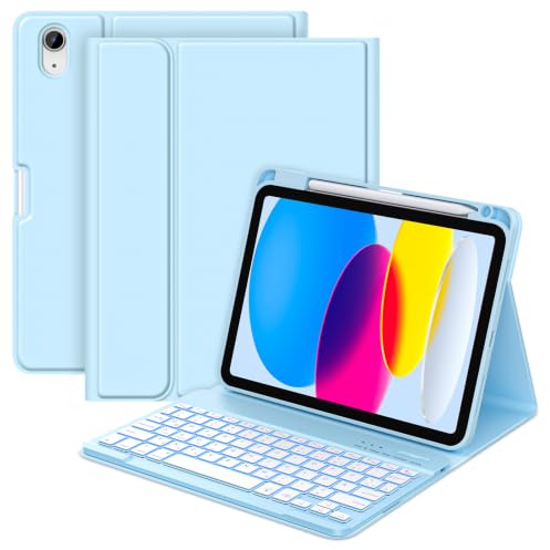 MMK Funda con teclado para iPad 10 Generación 2022 (11/10.9 pulgadas)/A16 11 Generación 2025, Teclado Bluetooth Inalámbrico Desmontable, Funda Protectora con TPU Carcasa Trasera con Soporte para Lápiz
