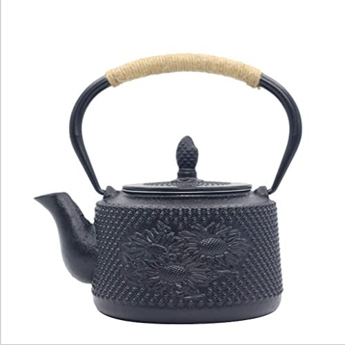 EWWPMSAF Théière en Fonte Tetsubin créative Japonaise, Bouilloire en Fonte, Faite à la Main, Non revêtue, Couvercle en cuivre, Service à thé, Accessoires pour Le thé, 7
