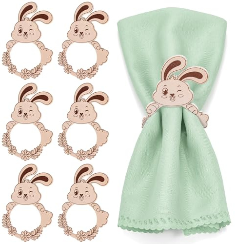 JSRQT Serviettenringe Holz, Ostern Serviettenringe, Hase Hasenohr Serviettenschnallen, Osternhase Serviettenhalter aus Holz, Napkin Ring Deko Napkinnringe, Servietten Schnallen für Tischdekoration