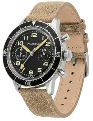PRAESIDUS Type H-75 Men’s Chronograph Watch – 38mm Military Pilot Watch with Black Dial, Sand Distressed Leather Strap, Water Resistant, USA Assembled