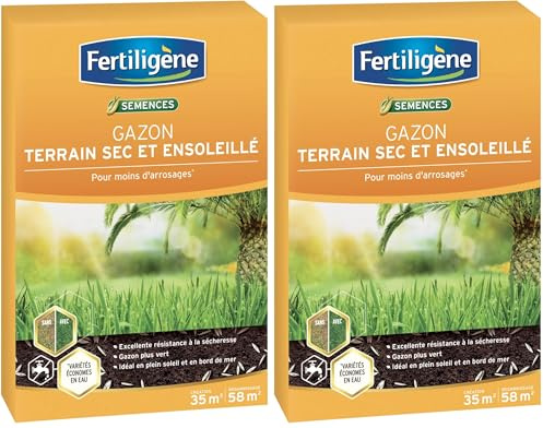 FERTILIGENE SEC35 - Semences Gazon Terrain Sec 875 g - Pour moins d'arrosages et un gazon plus vert - Excellence résistance à la sécheresse - Idéal terrains en plein soleil ou bord de mer -Pour 35m²