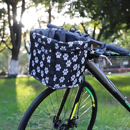 Pet Bike Basket, Folding Detachable Handlebar Carrier for Small Cats and Dogs, Quick Release Bicycle Storage Holder, Versatile Shoulder Bag
