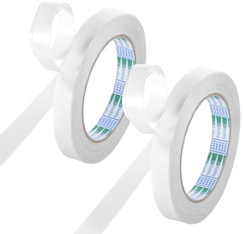 Lot de 2 bandes de ruban adhésif double face extra fort transparent pour vêtements - Amovible - Sans trace - Idéal pour tapis, photo, mur, cuisine, maison, école - 1,5 cm x 13 m