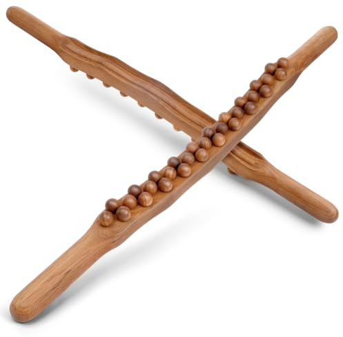 Fefod Gua Sha Bâton en Bois avec 31 Perles, Masseur Anti Cellulite Maderotherapie en Bois de Hêtre, Gua Sha Wooden Therapy Stab, Muscle Relaxation Outil de Massage
