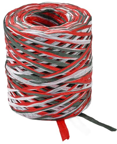 SOFPLATE 492 Feet(150m) Christmas Raffia Ribbon Paper Craft Ribbon Festival Red Green White Holiday Party Decor Gift Wrap Twine Cord Packing String for Florist Bouquets Box Decoration DIY Supplies
