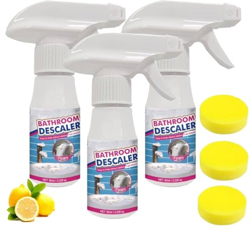 Reiniger für hartnäckige Flecken,Multifunktional Duschkabinenreiniger mit Schwamm,Bathroom Descaler Schaum,WC Reiniger Kalkentferner Dusche Stark,Badezimmer-Entkalker-Spray,Für Toiletten Glas (3)