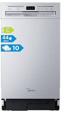 Midea Geschirrspüler Unterbau 45cm Spülmaschine Einbau 10 Maßgedecke EEK C | 44 dB Leise, Hygienepflege+, AutoOpen Trocknung, WLAN App-Steuerung, Halbe Beladung, Startzeitvorwahl, 7 Programme