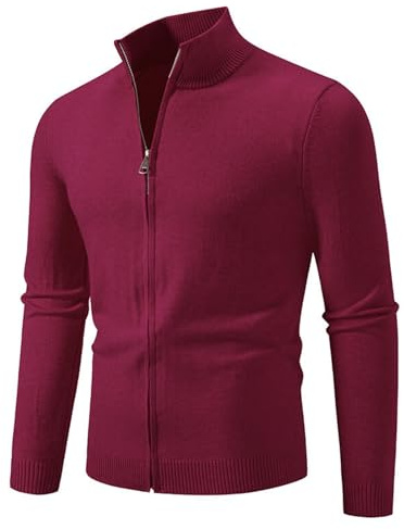 Generisch Cárdigan de punto para hombre con cremallera, corte ajustado, cuello alto, chaquetas de invierno de ganchillo, suéter suave y ligero, jersey de manga larga, suéter cálido de color puro