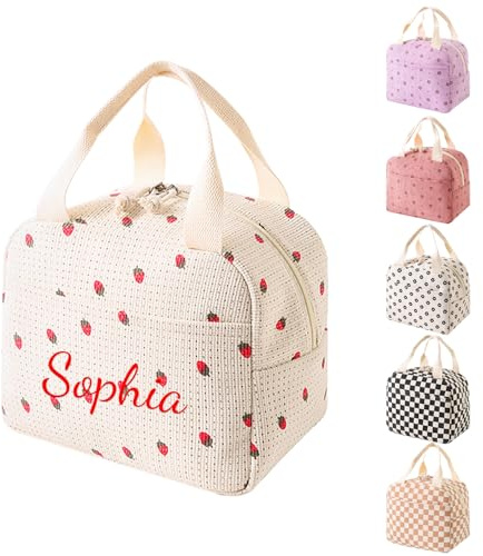 Generico Borsa Pranzo Termica Personalizzabile con Nome, Borsa Frigo Isolata con Ricamo Personalizzato, Portapranzo Termico per Ufficio Scuola Picnic per Bambini Adulti (beige)