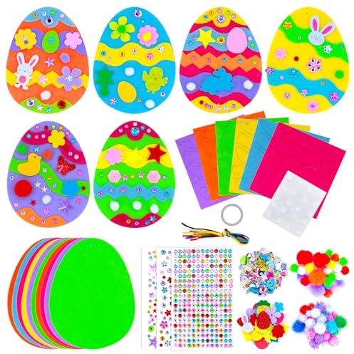 JOYHAVEN Ostern Basteln Kinder, 18 Stück Osterbasteln Mit Kindern, Moosgummi Bastelset Ostern Kinder, Oster Bastelset Kinder, Osterhase Ostereier Basteln, DIY Bastelset Frühling Osterdeko