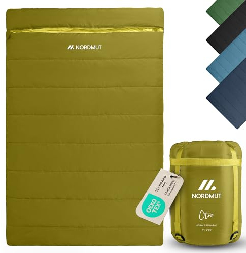 NORDMUT® Doppelschlafsack XXL inkl. Premium YKK Zwei-Wege-Reißverschluss – Kuschliger Schlafsack 2 Personen extra breit & groß – Doppelschlafsack 2 Personen mit optimaler Isolierung (Ocker)